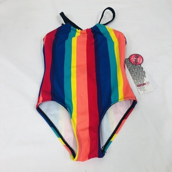 Kensie Girl Size 4 Striped One Piece Racer Back Swimsuit - Picture 3 of 5